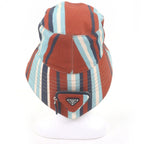 Prada Cotton Triangle Pouch Striped Pattern Drill Hat Bucket Hat Brown — view 3