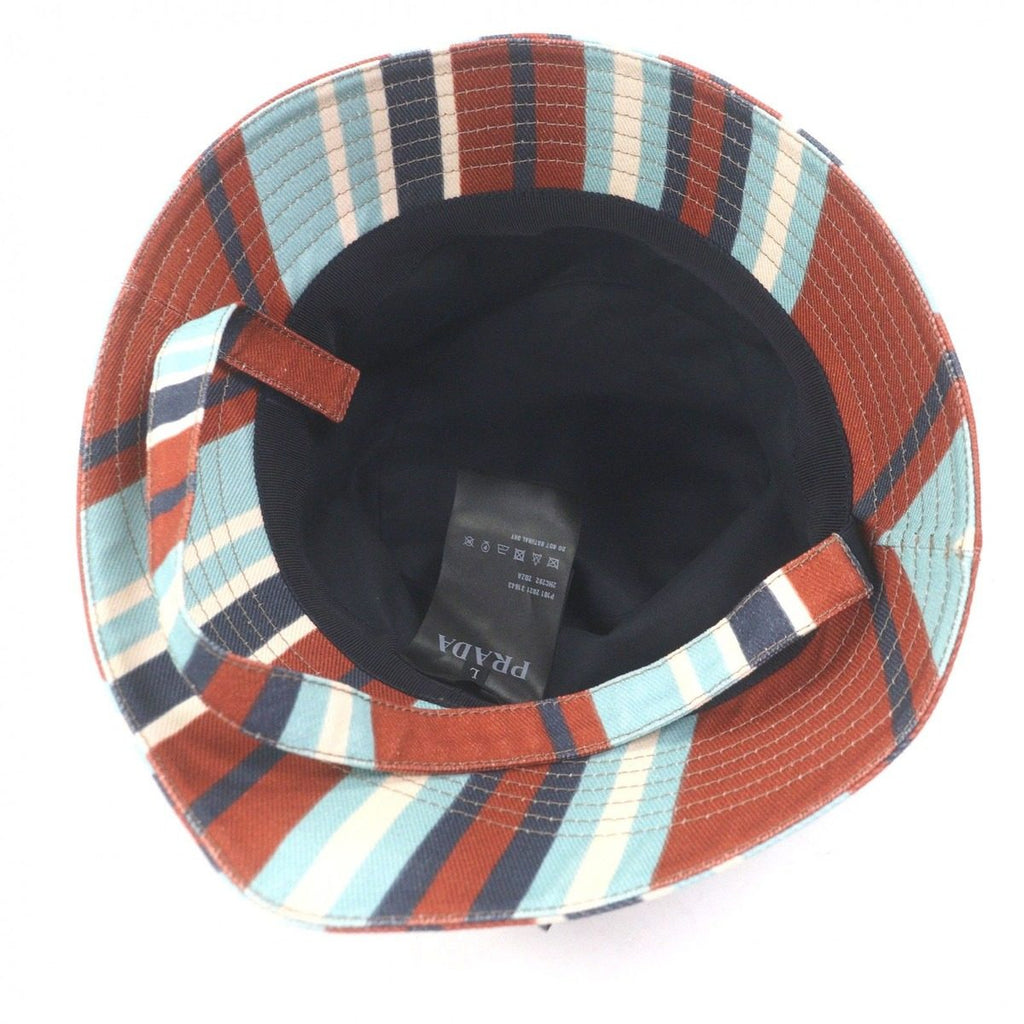 Prada Cotton Triangle Pouch Striped Pattern Drill Hat Bucket Hat Brown — view 5