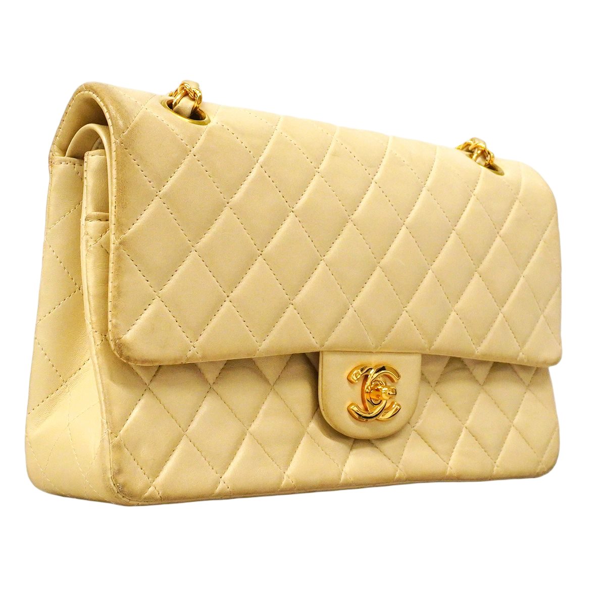 Chanel Shoulder Bag Quilted Lambskin Beige Gold — view 2
