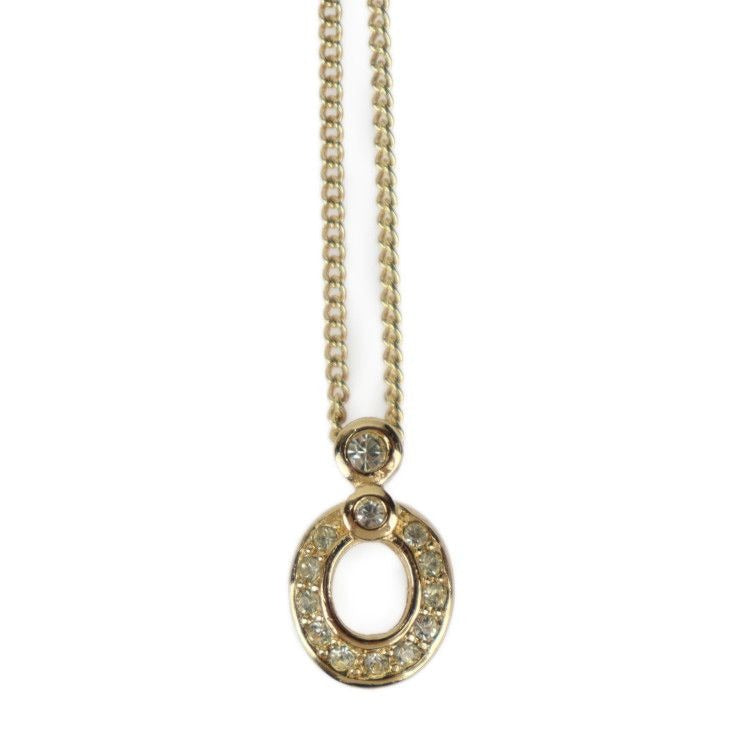 Christian Dior Necklace Metal Gold Rhinestone CD Logo