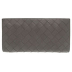 Bottega Veneta Intrecciato Leather Gray Round Zipper Long Wallet 0510