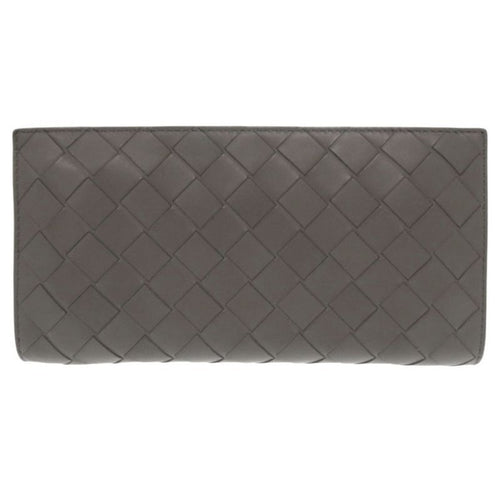 Bottega Veneta Intrecciato Leather Gray Round Zipper Long Wallet 0510