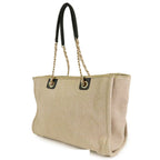 Chanel Deauville MM Beige Gold Canvas Leather 2-Way Shoulder Bag — view 2