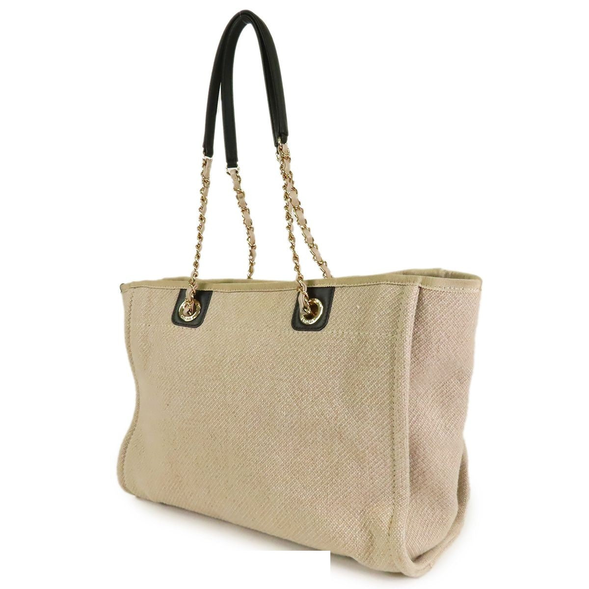 Chanel Deauville MM Beige Gold Canvas Leather 2-Way Shoulder Bag — view 2