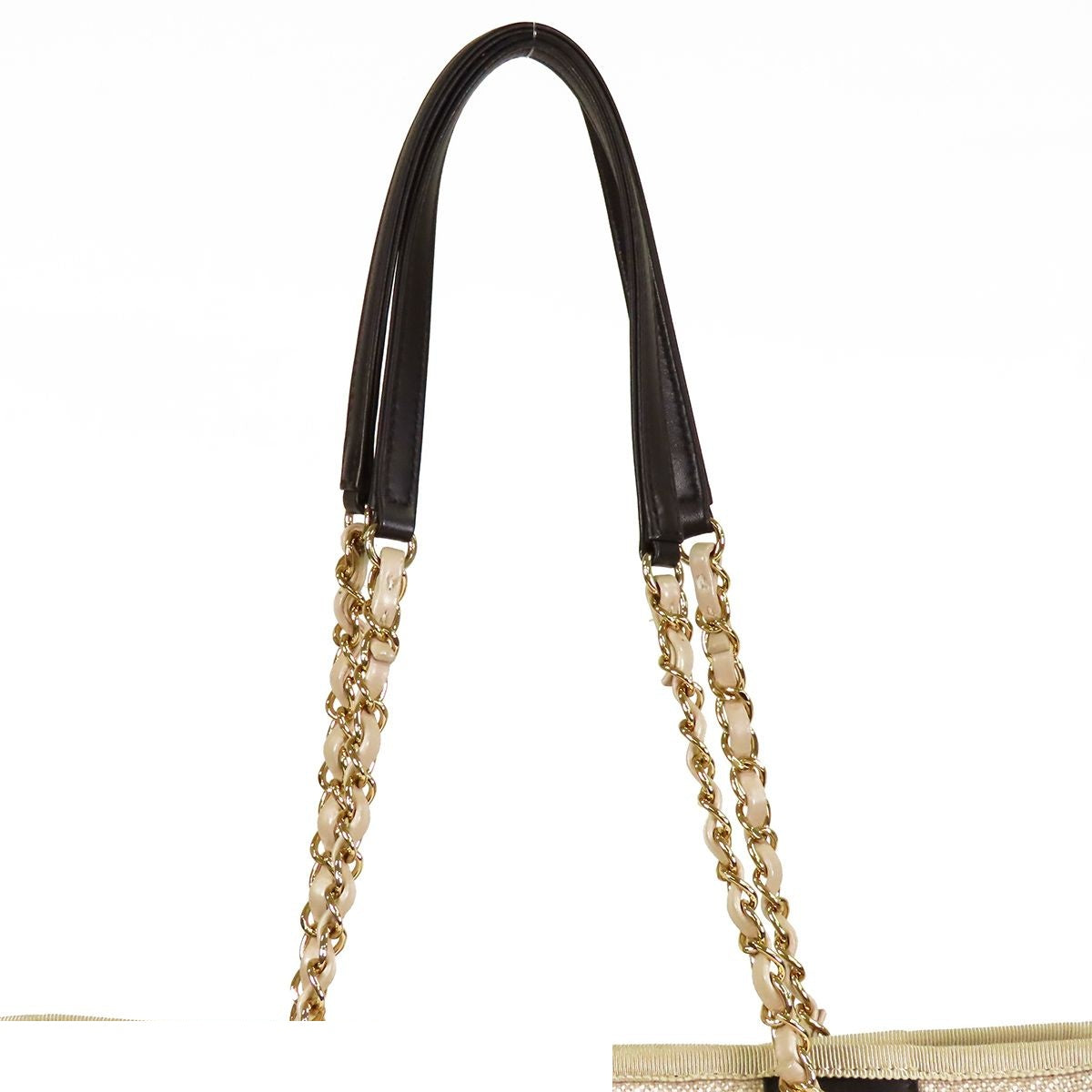 Chanel Deauville MM Beige Gold Canvas Leather 2-Way Shoulder Bag — view 4