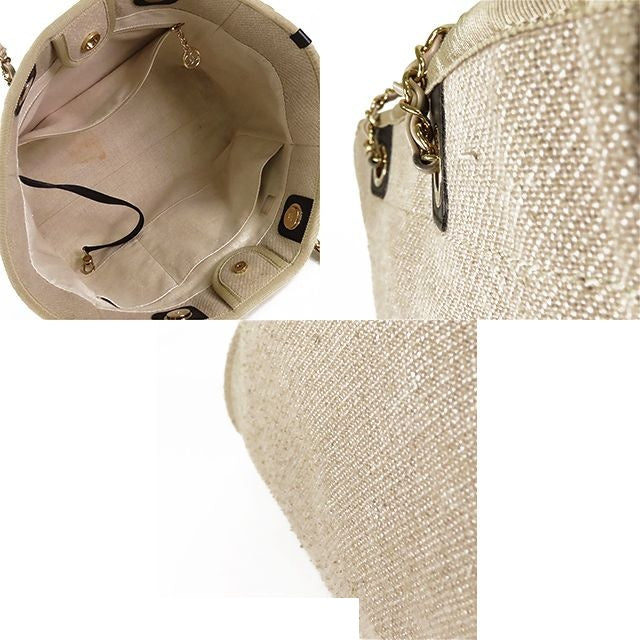 Chanel Deauville MM Beige Gold Canvas Leather 2-Way Shoulder Bag — view 5