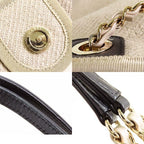 Chanel Deauville MM Beige Gold Canvas Leather 2-Way Shoulder Bag — view 8