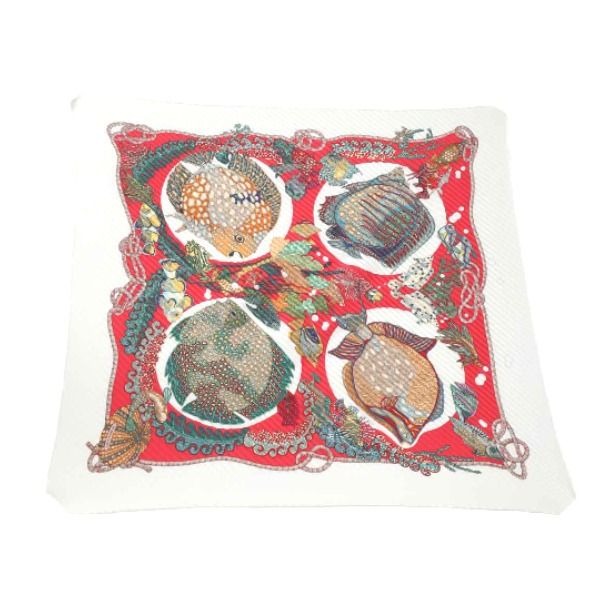 Hermes Pleated Carre Scarf Grands Fonds Deep Sea Fish Red