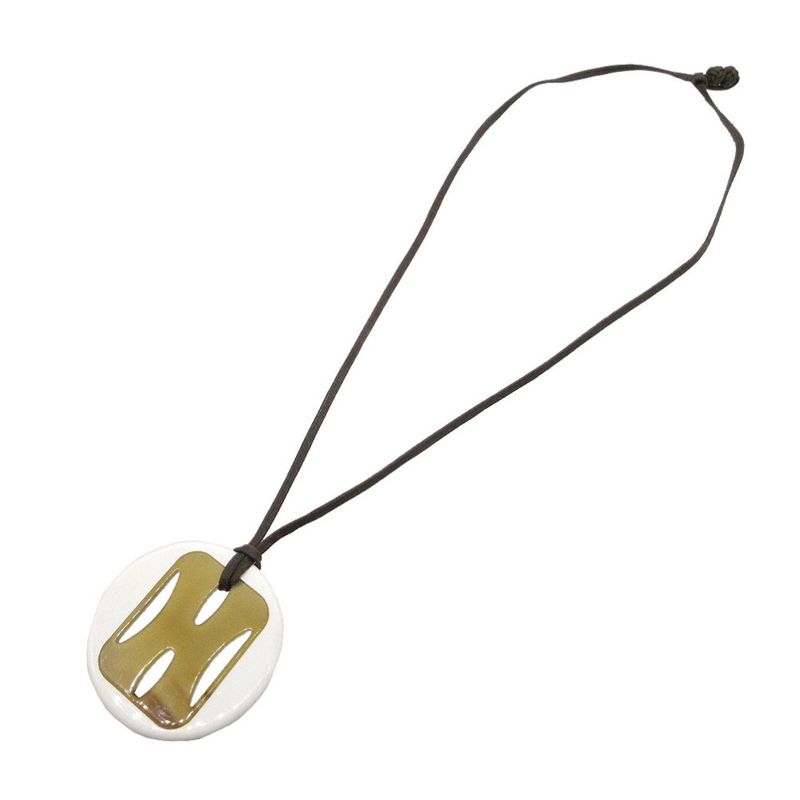 Hermes Buffalo Horn Necklace White Brown 0219 — view 4