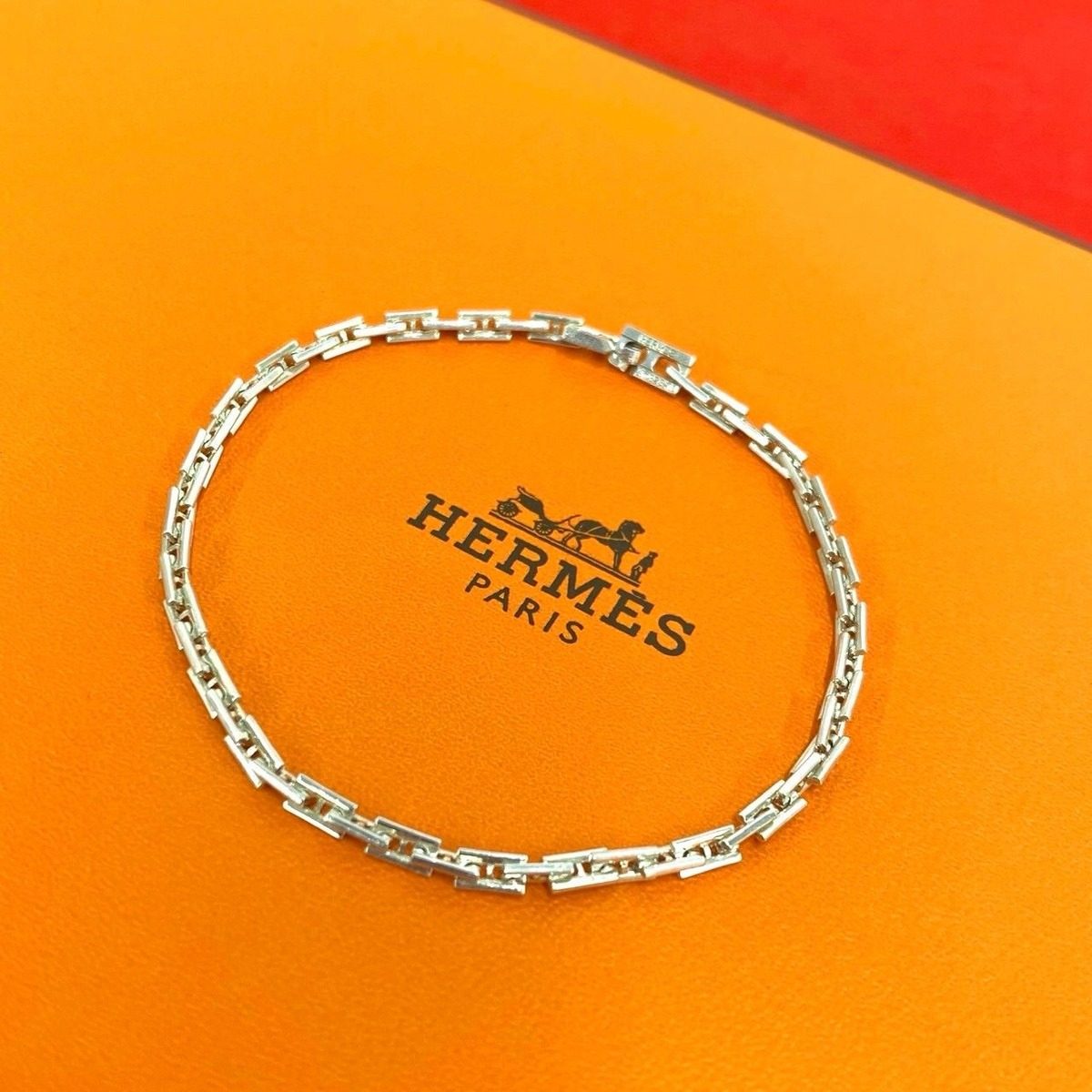 Hermes PM Chain Bracelet Bangle Silver