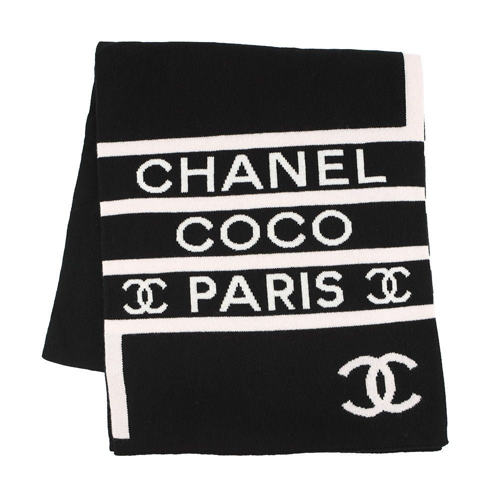 Chanel Scarf CC Logo Cashmere Shawl Black White Pink
