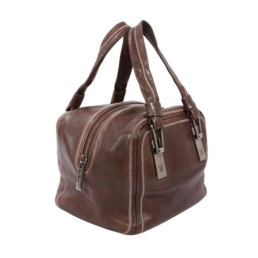 Chanel Mini Lambskin Brown Boston Bag Silver — view 2