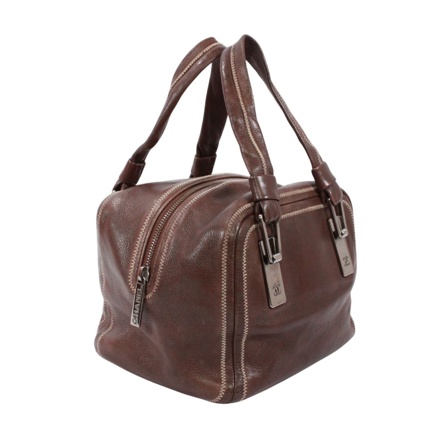 Chanel Mini Lambskin Brown Boston Bag Silver — view 2