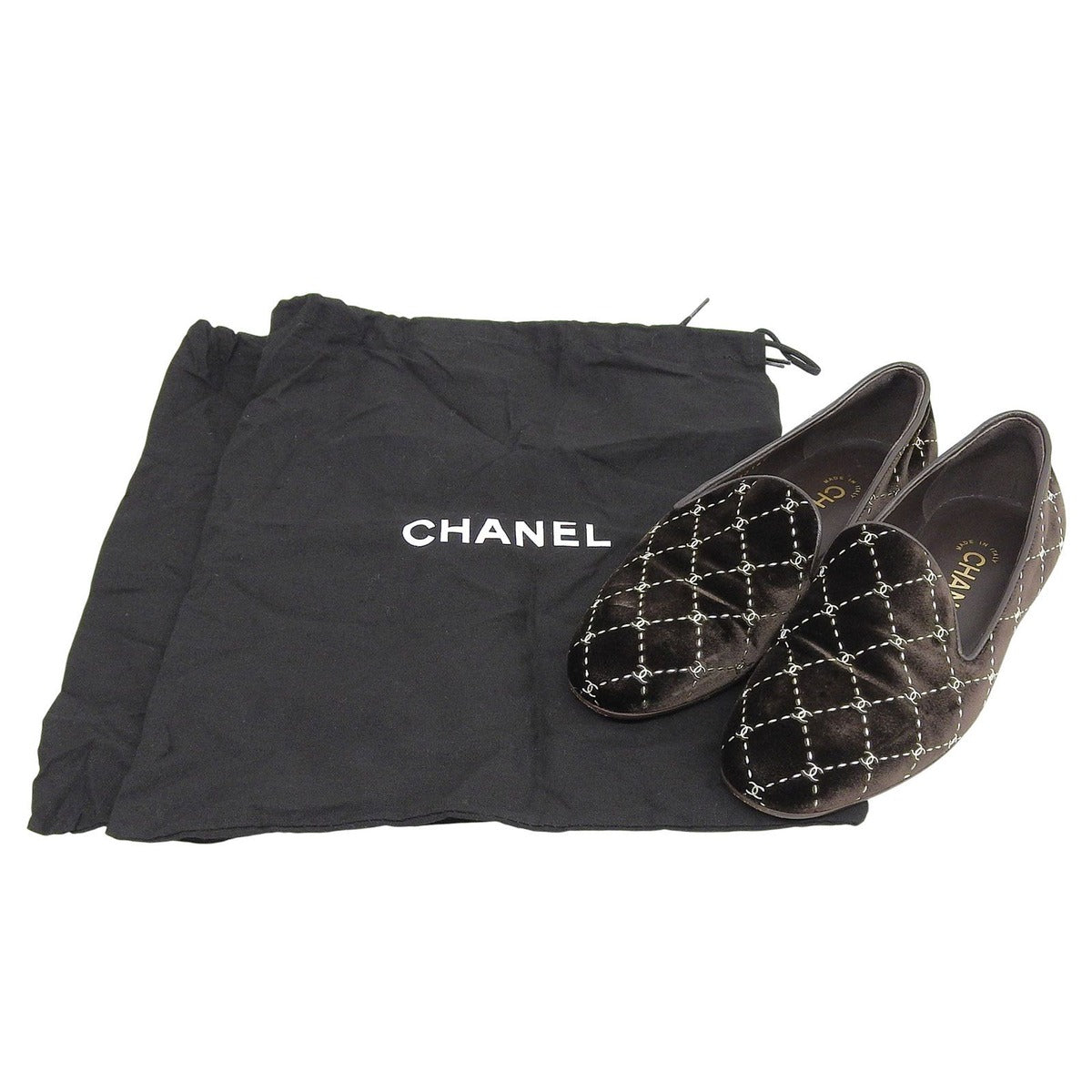 Chanel Quilted Stitch Velor Opera Shoes Slip-on Dark Brown — view 2