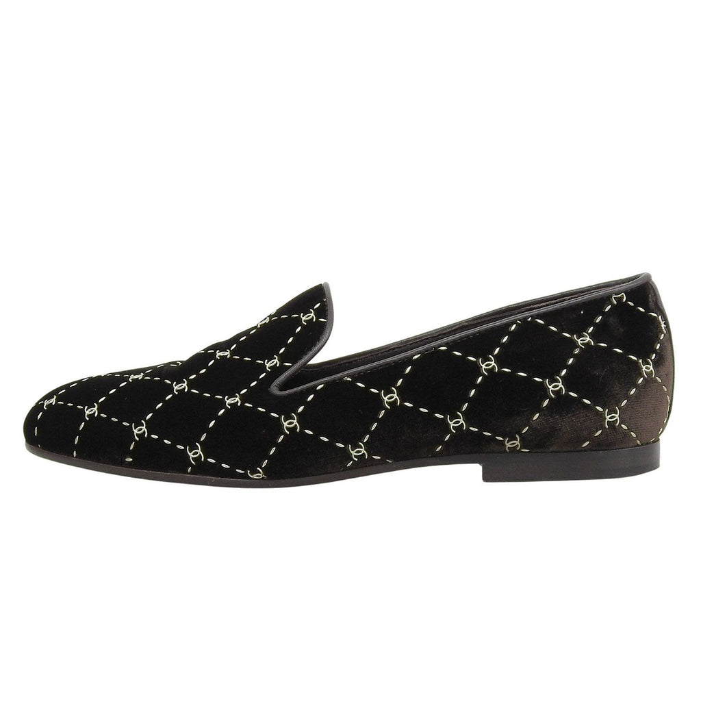 Chanel Quilted Stitch Velor Opera Shoes Slip-on Dark Brown — view 3