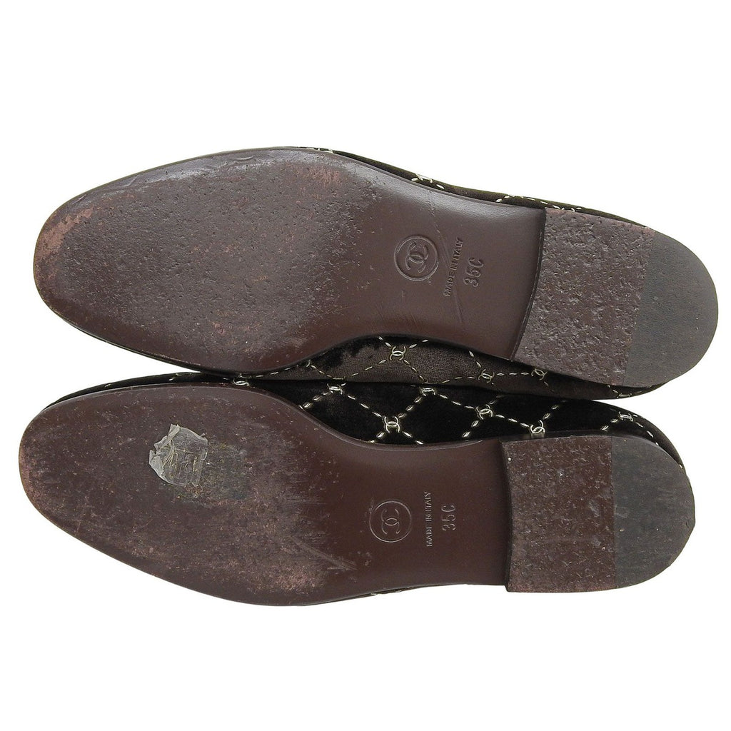 Chanel Quilted Stitch Velor Opera Shoes Slip-on Dark Brown — view 6