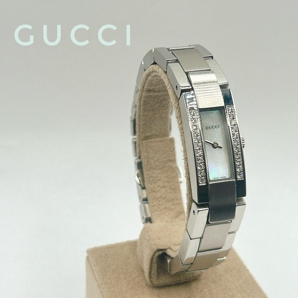 Gucci Watch Quartz Stainless Steel Diamond Shell SS Silver Polished