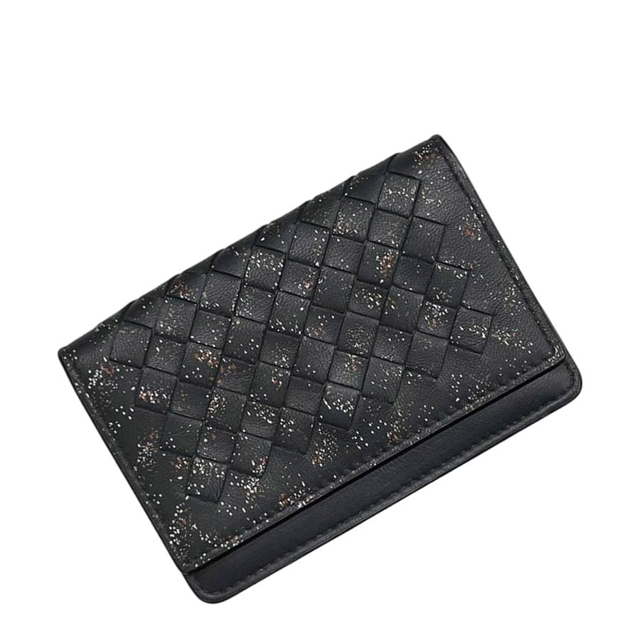 Bottega Veneta Card Case Black Intrecciato Business Holder Leather Hook