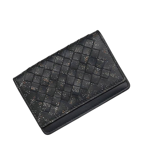 Bottega Veneta Card Case Black Intrecciato Business Holder Leather Hook