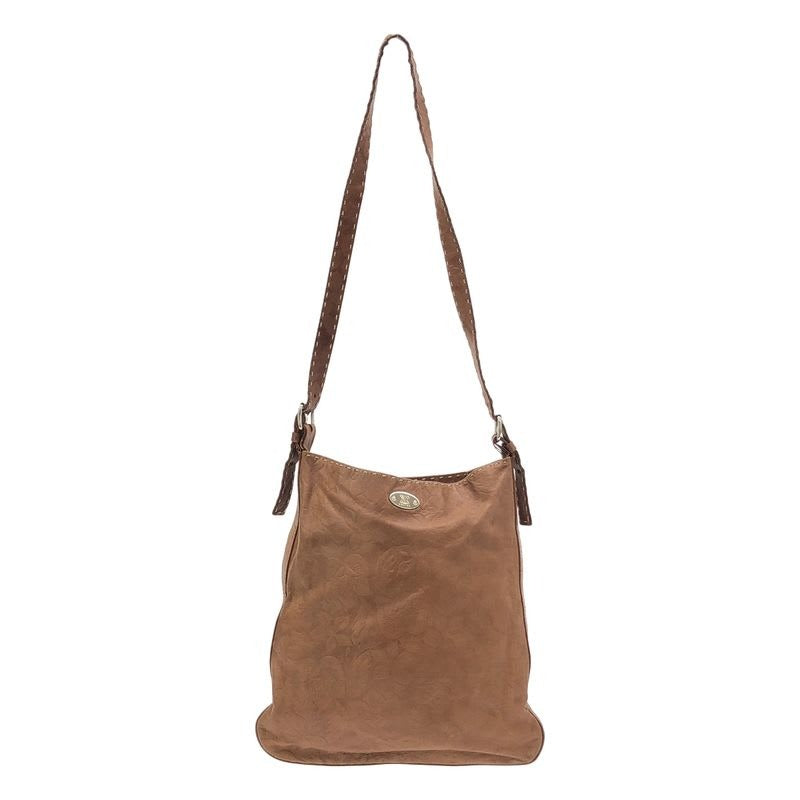 Celine Vintage Flower Design Leather Shoulder Bag Brown