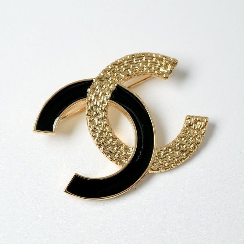 Chanel Brooch Corsage Gold Black Coco Mark — view 2