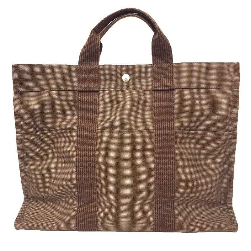 Hermes Her Line Tote Bag MM Nylon Canvas Brown Men Women Back