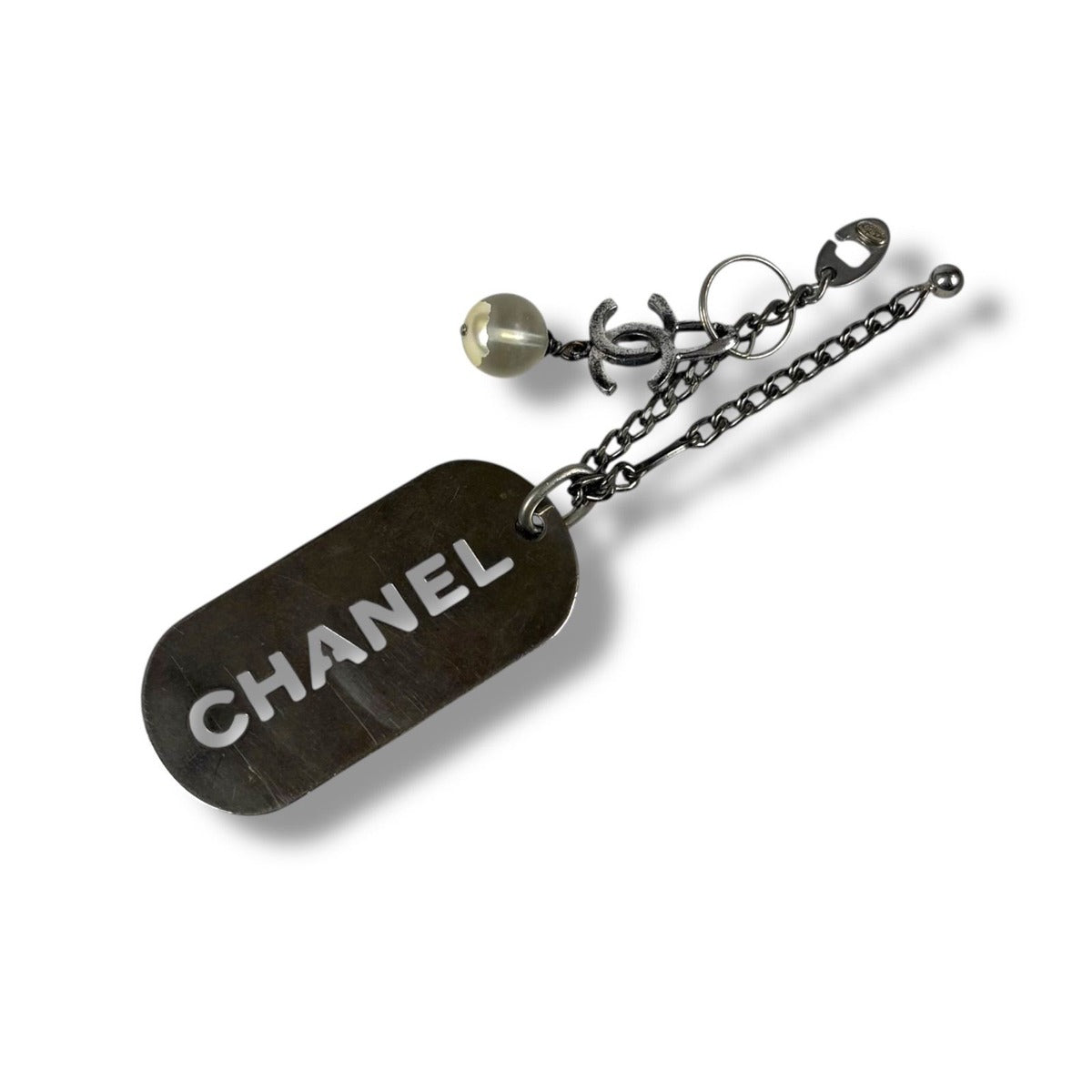 Chanel Dog Tag Key Sling Bag Charm Key Holder Silver