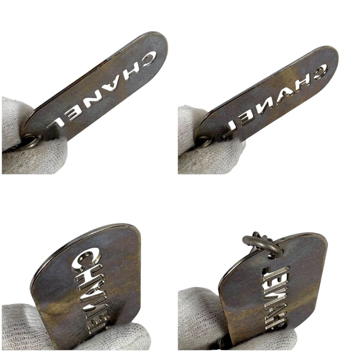 Chanel Dog Tag Key Sling Bag Charm Key Holder Silver