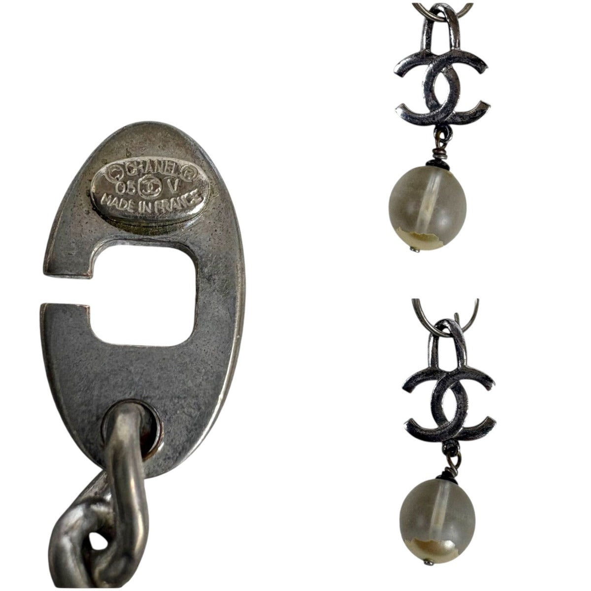 Chanel Dog Tag Key Sling Bag Charm Key Holder Silver