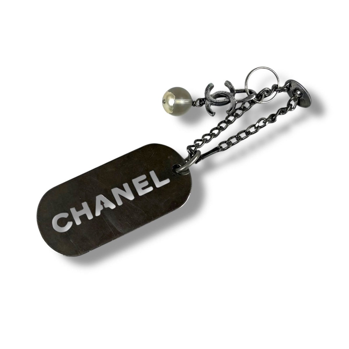 Chanel Dog Tag Key Sling Bag Charm Key Holder Silver