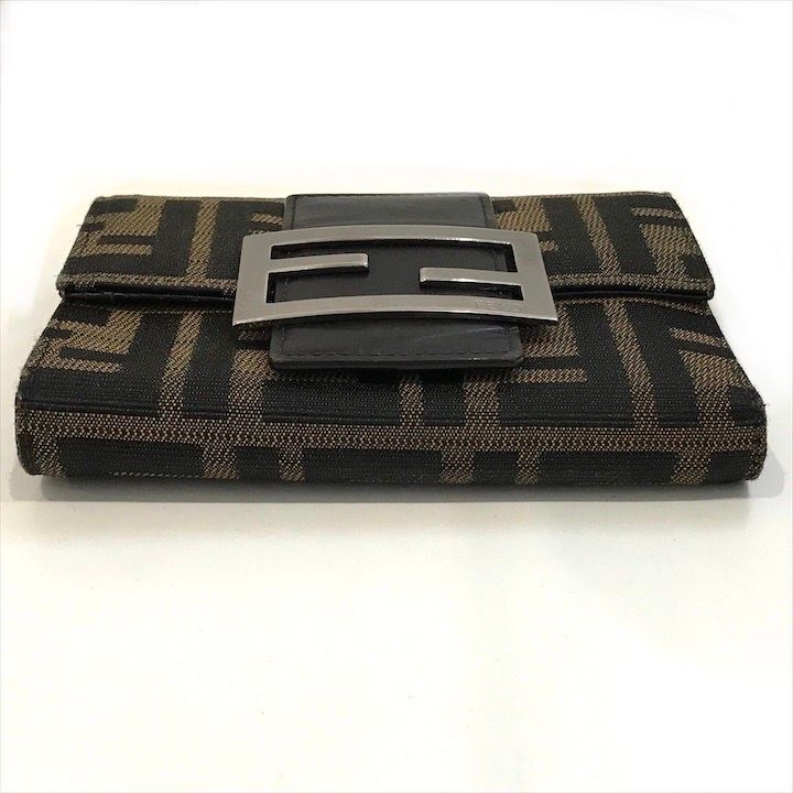 Fendi Zucca Trifold Wallet Compact FF Plate Canvas Leather Brown — view 3