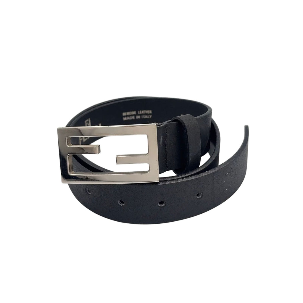 Fendi Limited Mamma Buckle Leather Black Belt Silver