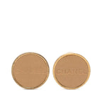 Chanel Logo Earrings Gold Beige Plated Leather