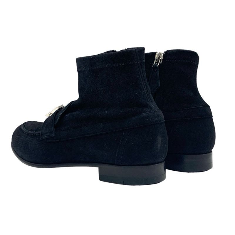 Hermes Saint Honore Boots Short Shoes Suede Black Silver Constance — view 4