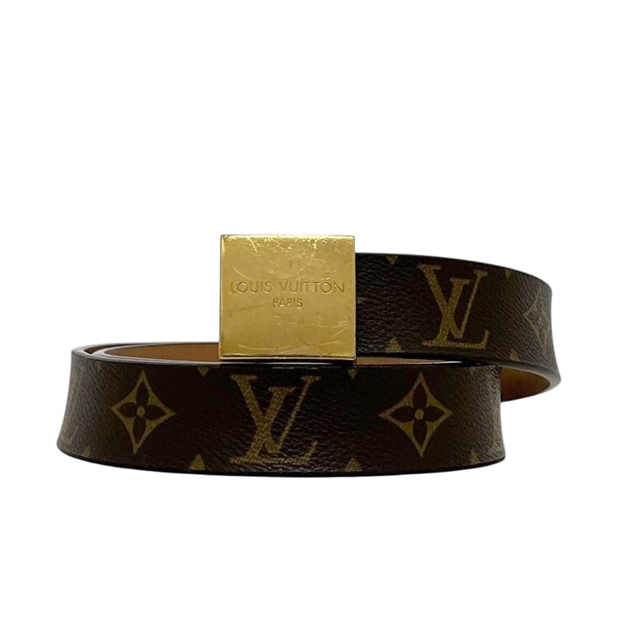 Louis Vuitton Belt Ceinture Carre Brown Monogram Waist 90 30 Canvas Metal Logo