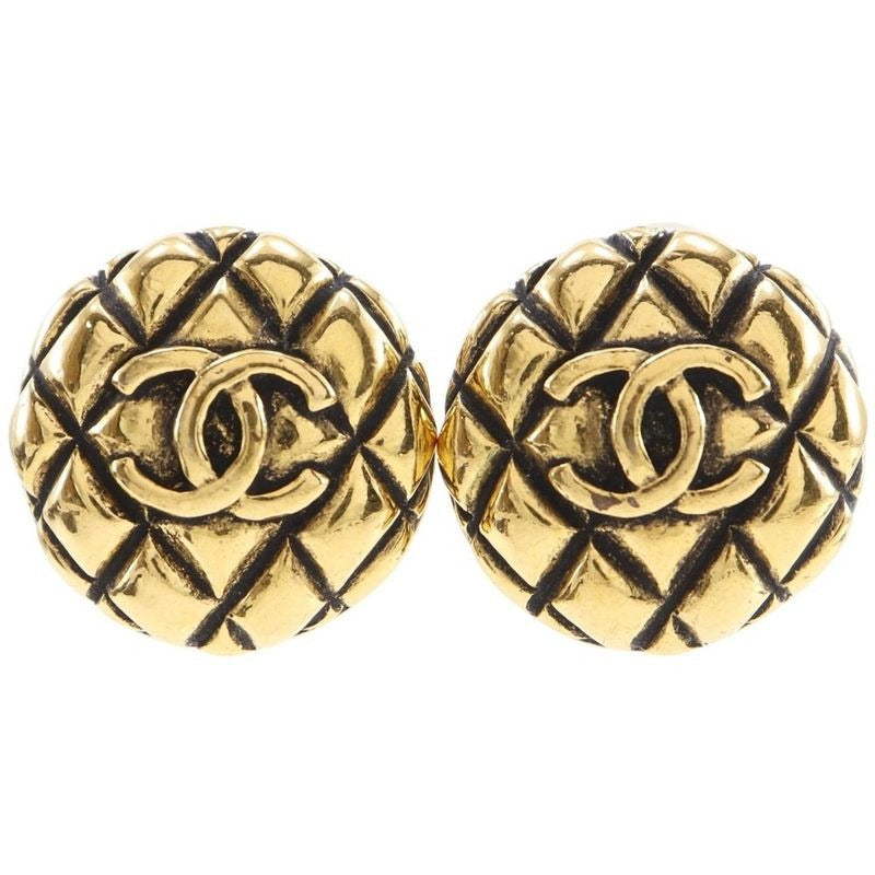 Chanel Coco Mark Quilted Vintage Gold Plated 25 23.6 g Earrings — view 2