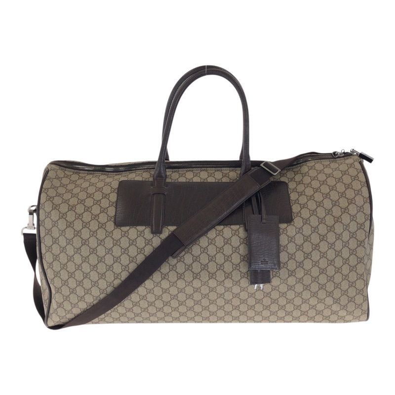 Gucci Brown Silver Hardware GG Supreme Canvas Leather Boston Bag