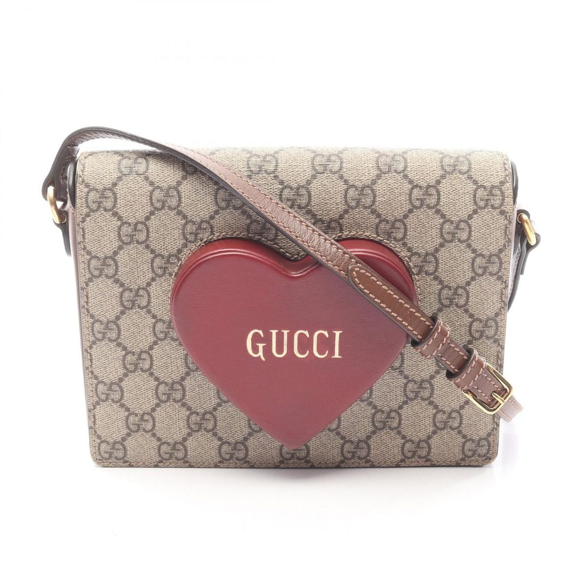 Gucci Shoulder Bag GG Supreme Valentine Limited Beige Red Canvas Leather