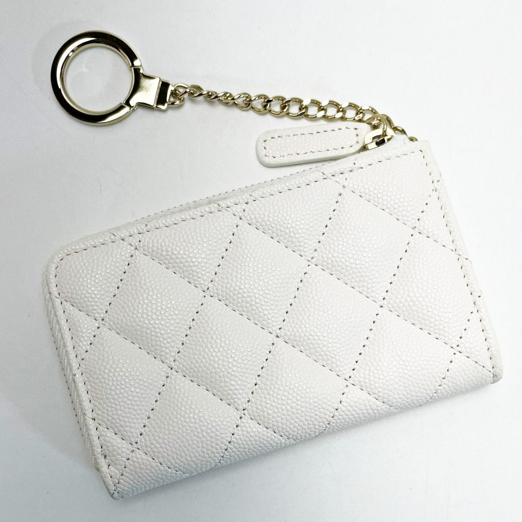 Chanel Quilted Ap0221 White Coco Mark Coin Case Key Caviar Leather — view 2