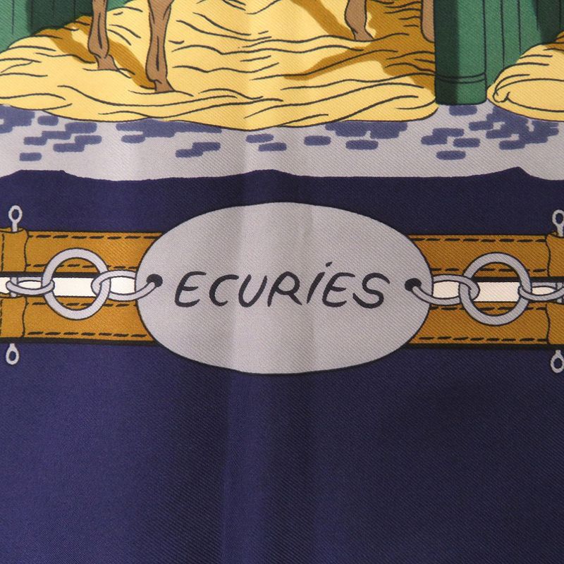 Hermes Carre 90 Ecuries Stable Silk Navy Brown Scarf 0220 — view 2