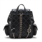 Chanel Quilted Lambskin Chain Backpack Mesh Black Gold Random Plate — view 2