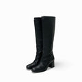 Hermes Houle 60 Boots Long Shoes Leather Black Stitching
