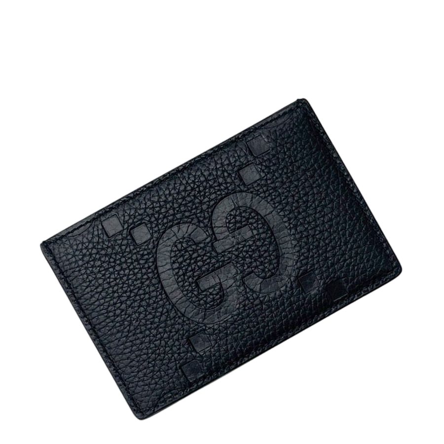 Gucci Card Case Holder Black GG Jumbo Leather
