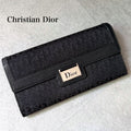 Christian Dior Long Wallet Plate Foldable Black
