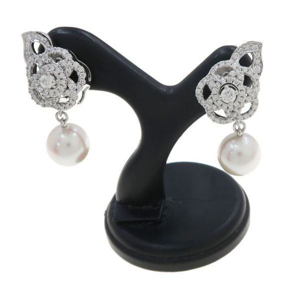 Chanel Camellia Diamond Pearl Earrings