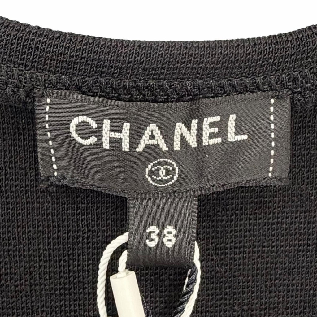 Chanel Wool CC Logo Sleeveless Top with Camellia Brooch Black 38 — view 5