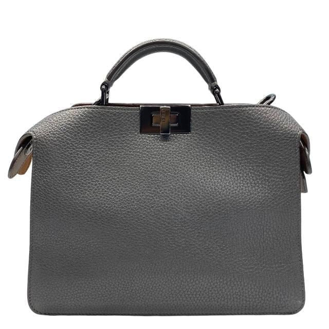 Fendi 7 Va530 Peekaboo Icyou Small 2-Way Shoulder Bag Calf Leather Gray