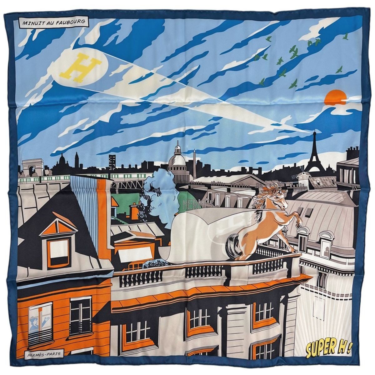Hermes Carre 70 Minuit AU Faubourg Midnight Scarf Silk Blue Multicolor