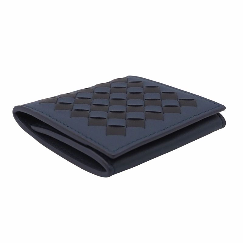 Bottega Veneta Intrecciato Calfskin Black Deep Blue Folding Coin Purse — view 4
