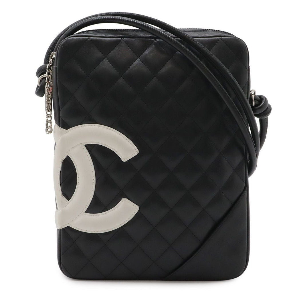 Chanel Cambon Line CC Logo Pochette Shoulder Bag Crossbody Soft Calf Black White